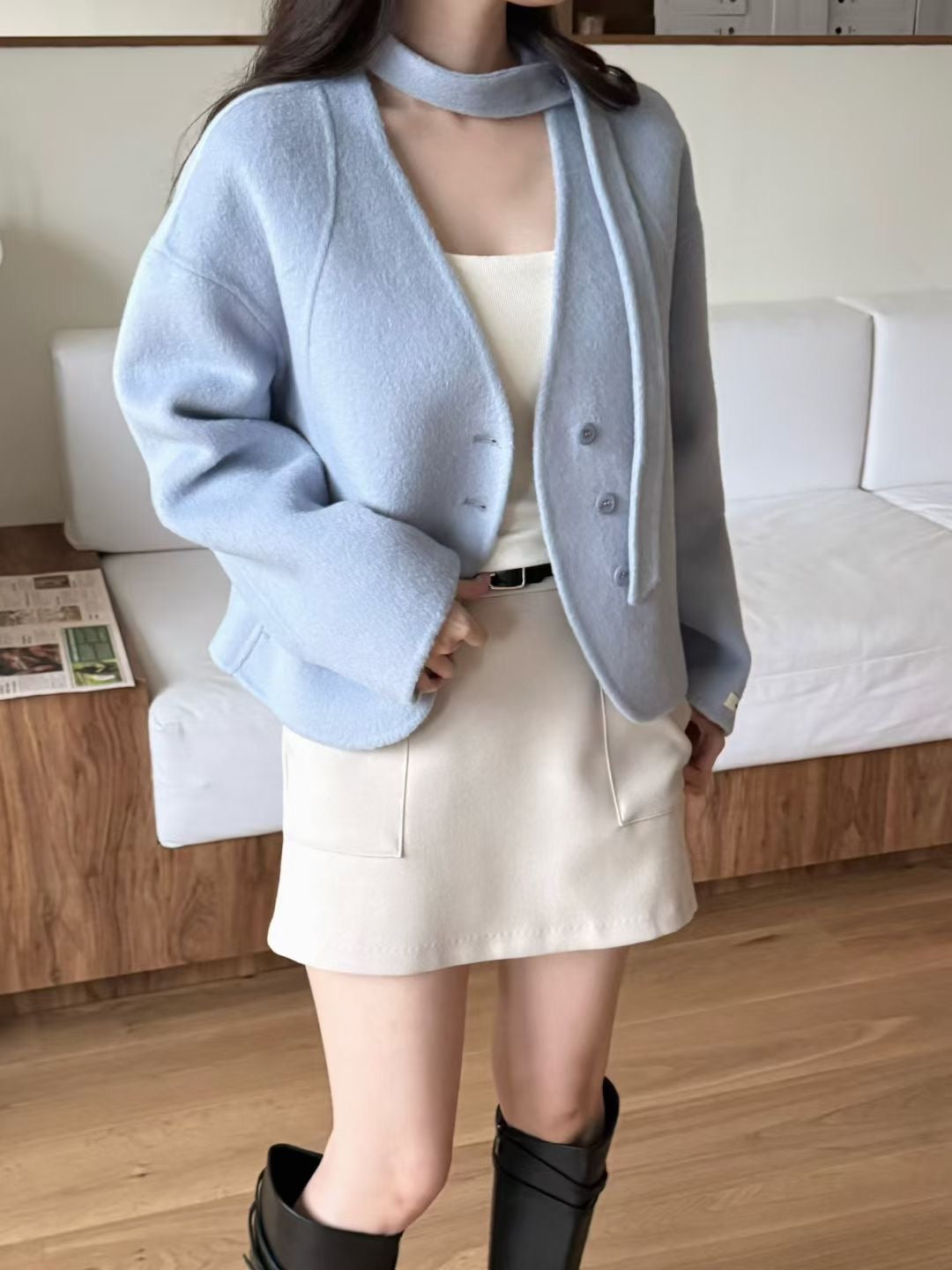 孤形Handmade羊毛外套(連肩帶)