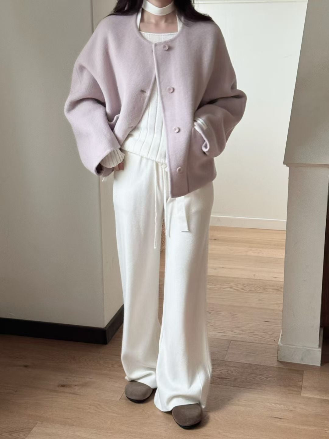 俐落圓領Handmade羊毛外套