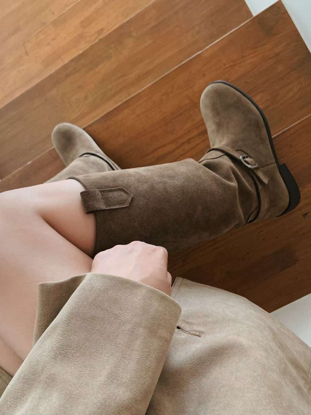 【真皮】可拆Belt麂皮長靴