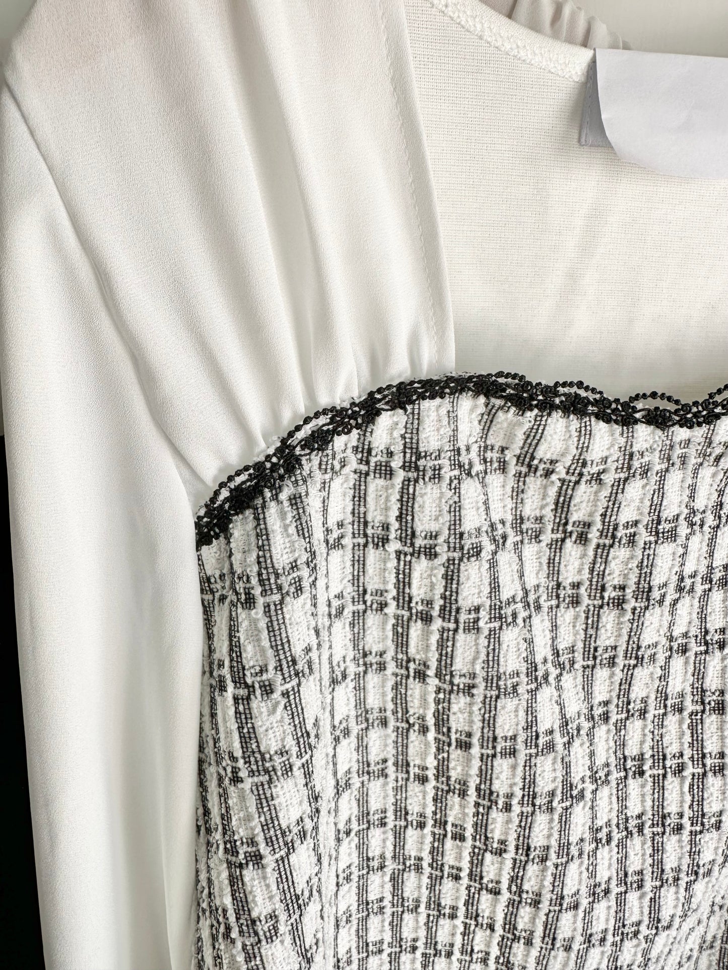 雪紡拼Tweed平領上衣