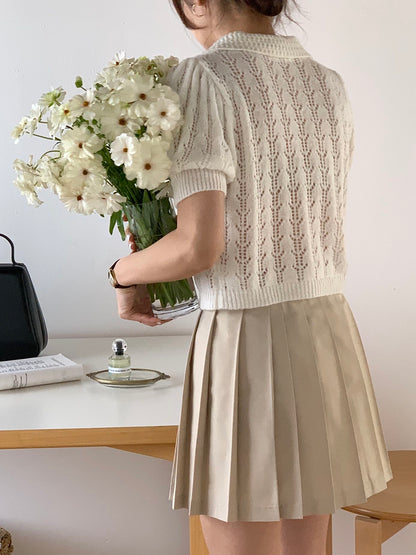 鏤空針織有領上衣