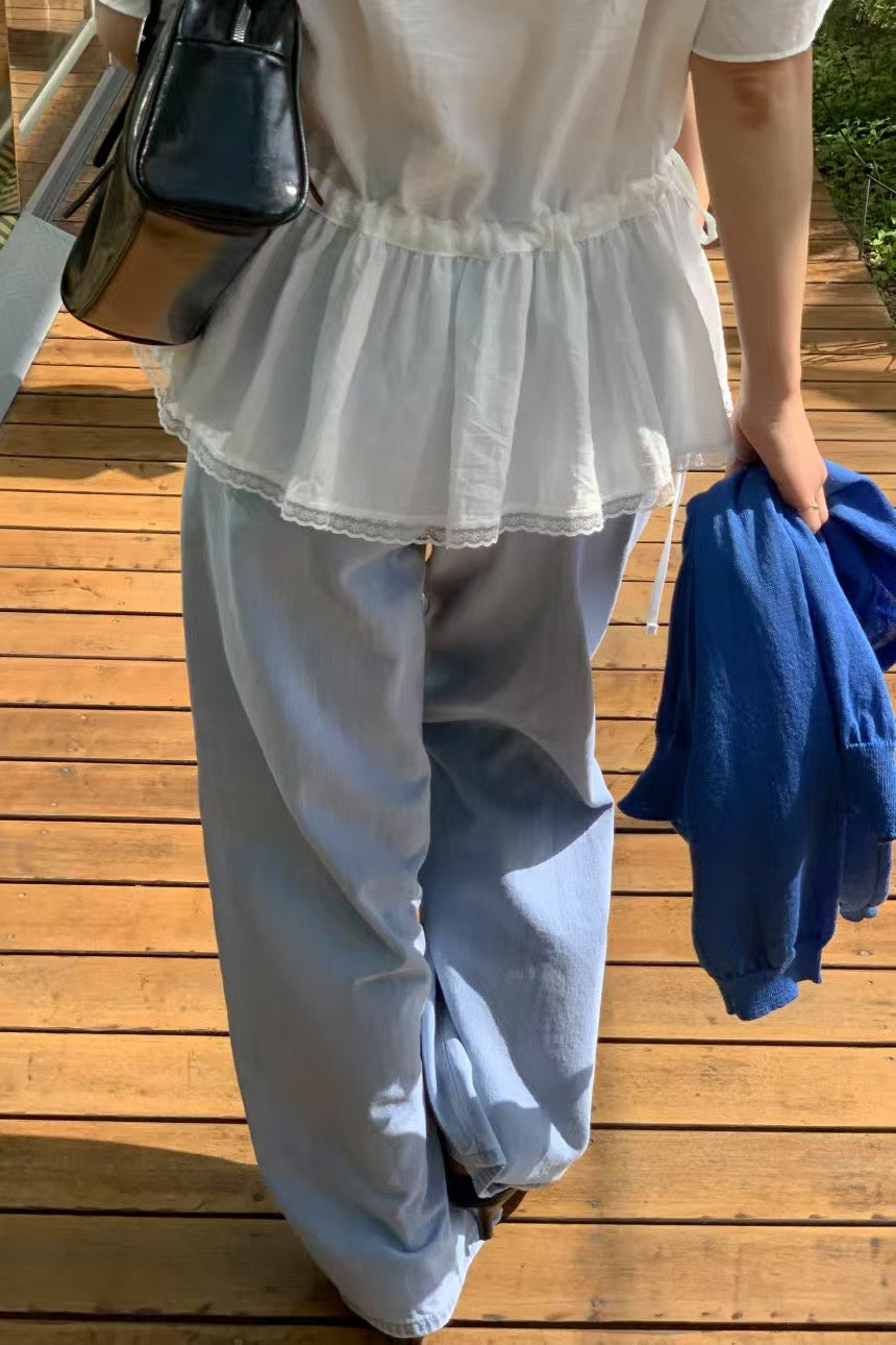 Lace邊束腰上衣