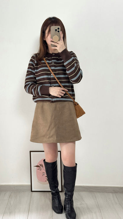 無肩線撞色間條Cardigan