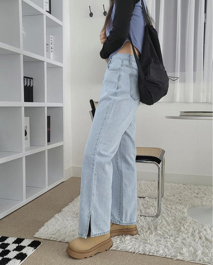 側開叉牛仔闊褲