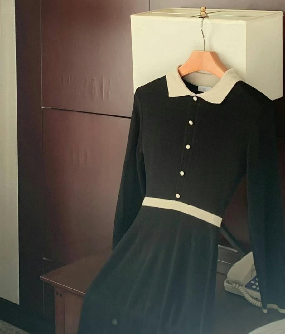 小香風拼色針織連身裙