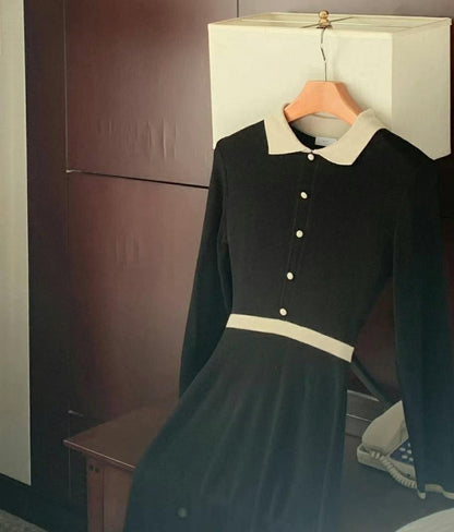 小香風拼色針織連身裙