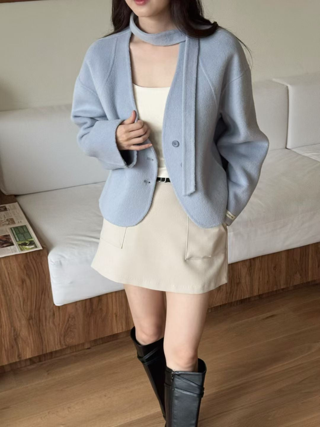 孤形Handmade羊毛外套（連肩帶）