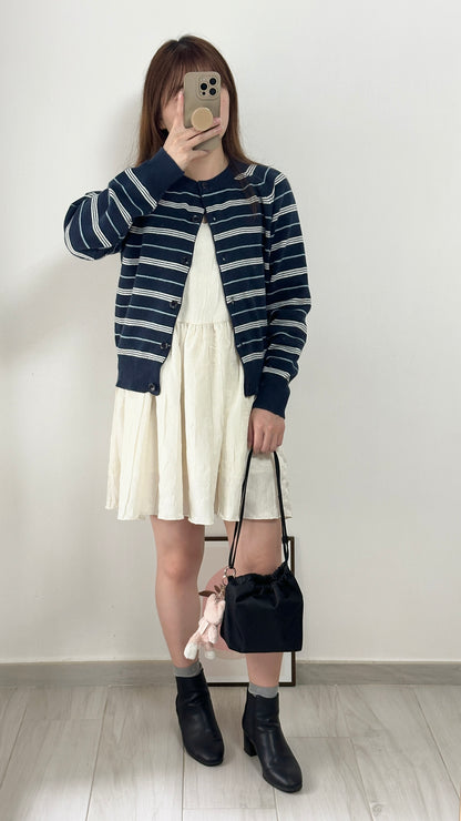 無肩線撞色間條Cardigan