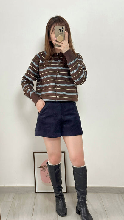 無肩線撞色間條Cardigan