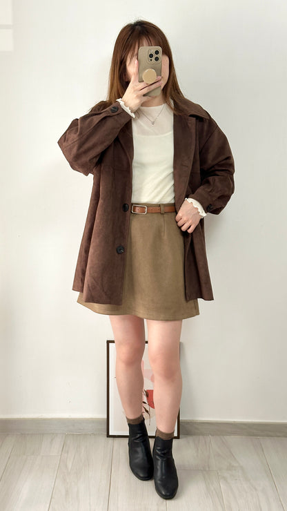 <含羊毛> 麂皮中長外套