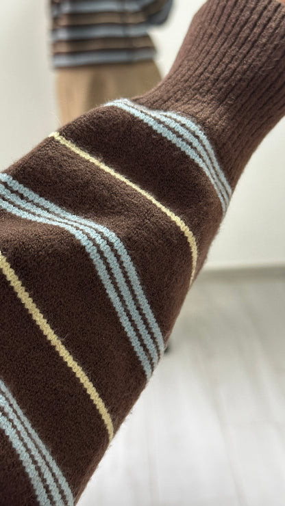 無肩線撞色間條Cardigan