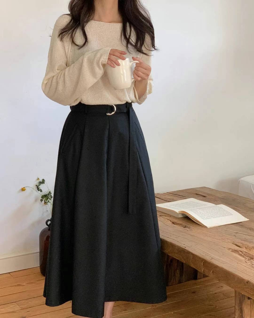 斜口袋腰帶傘裙