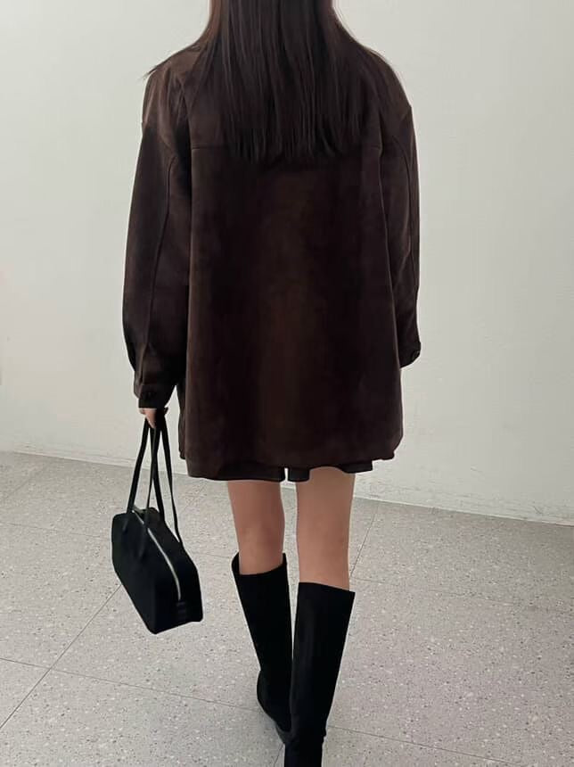 <含羊毛> 麂皮中長外套