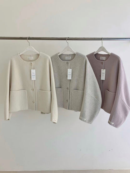 俐落圓領Handmade羊毛外套