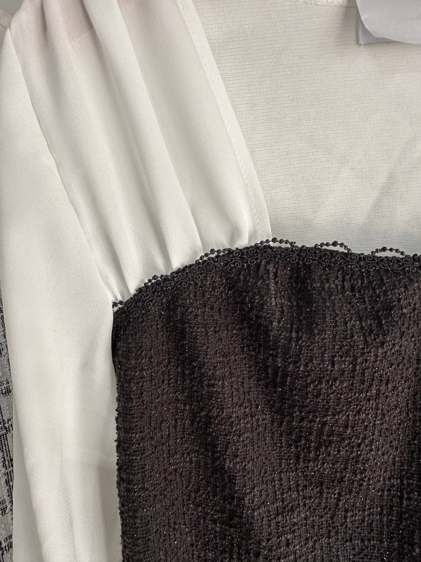 雪紡拼Tweed平領上衣