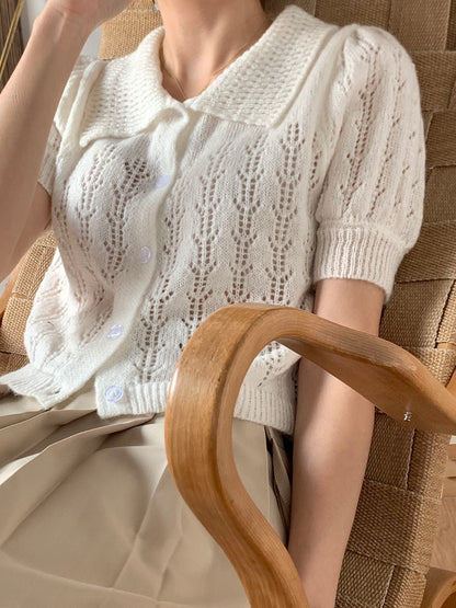 鏤空針織有領上衣