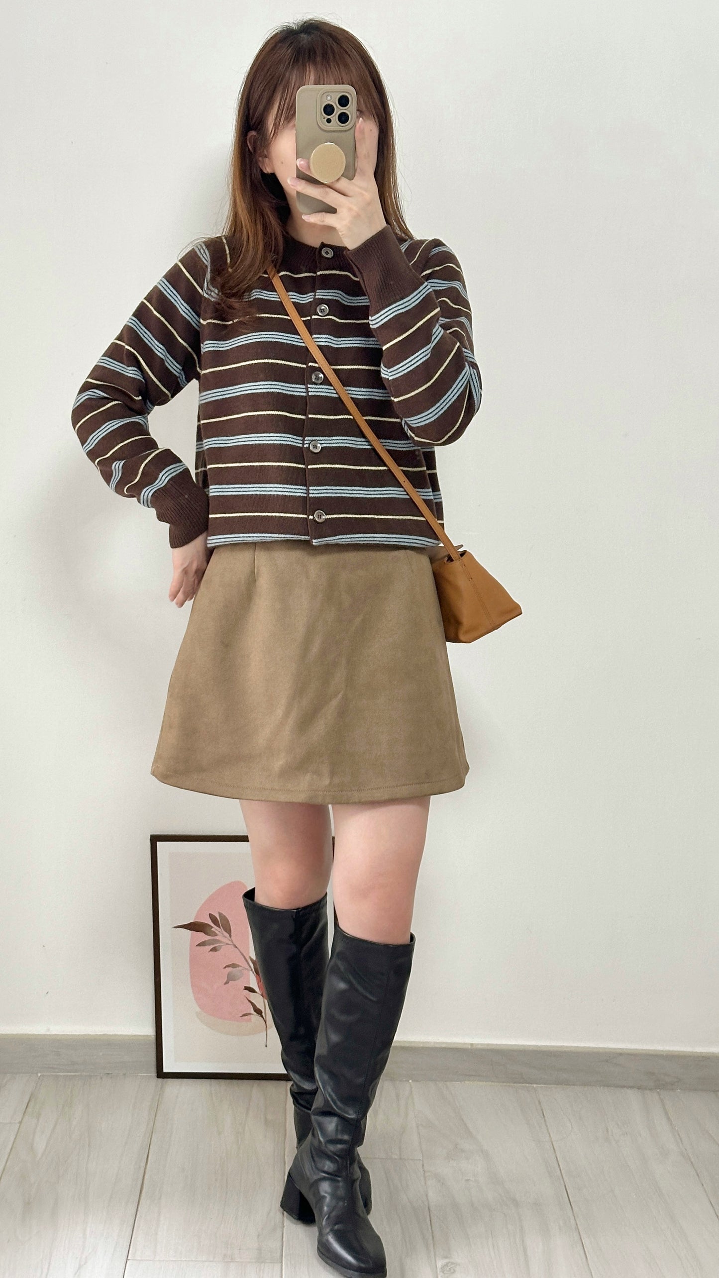 無肩線撞色間條Cardigan