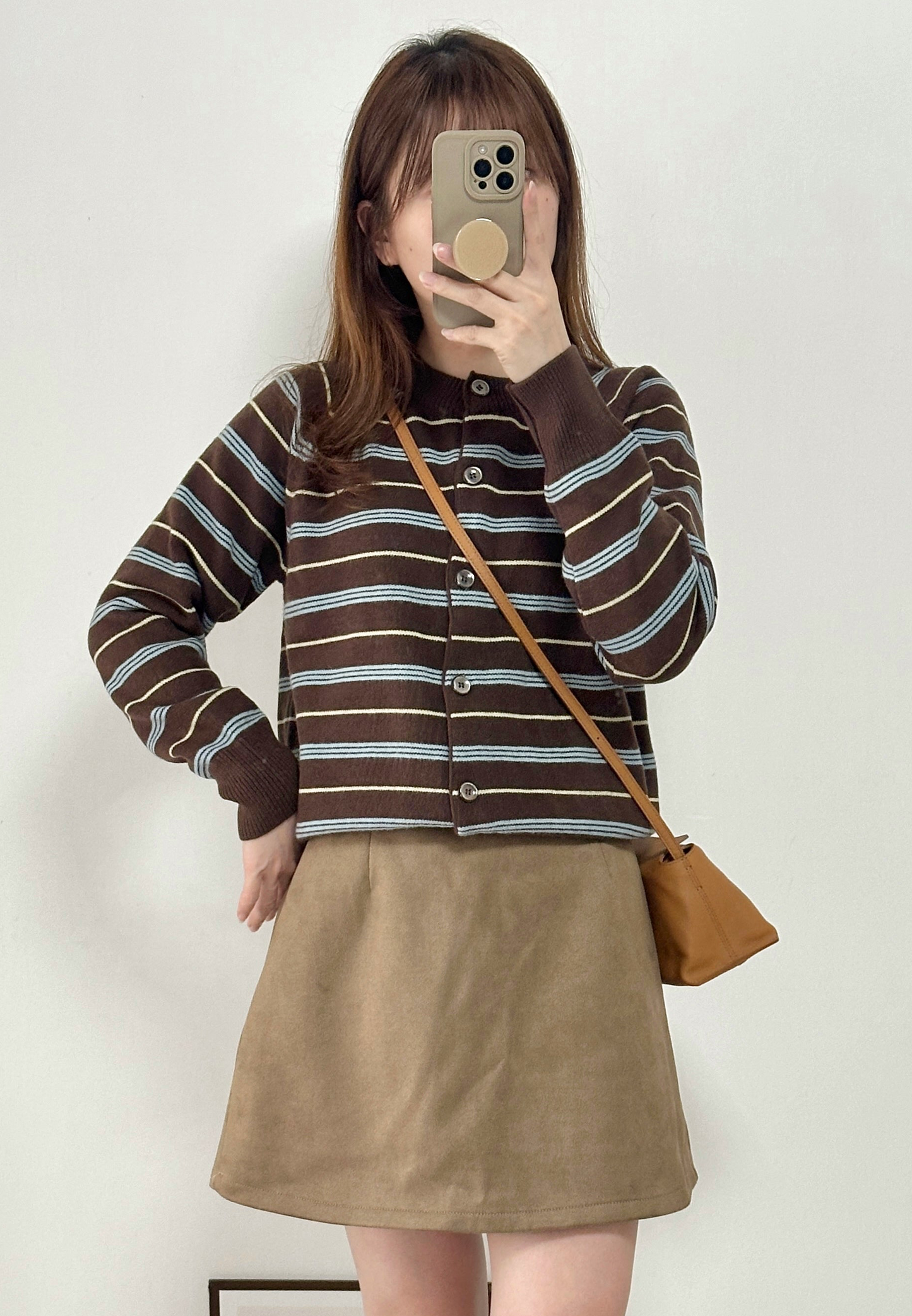 無肩線撞色間條Cardigan