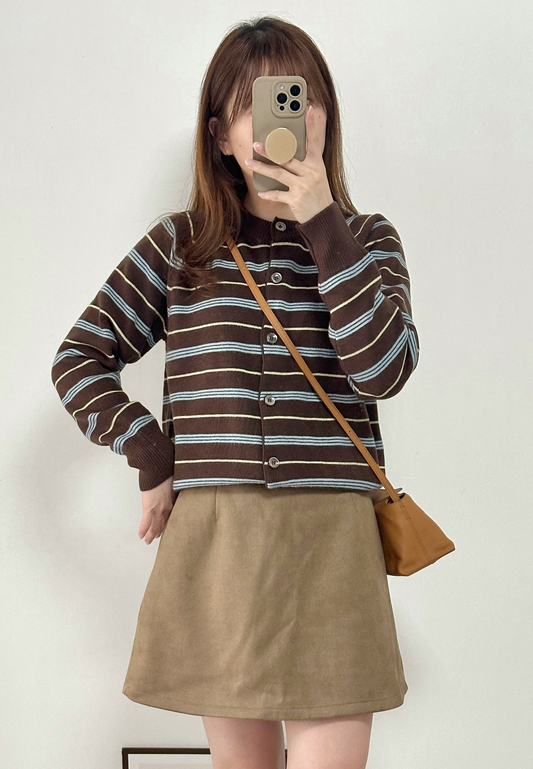 無肩線撞色間條Cardigan