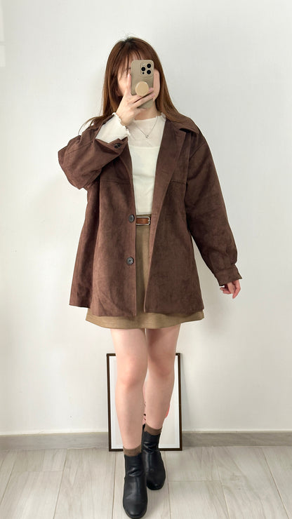 <含羊毛> 麂皮中長外套