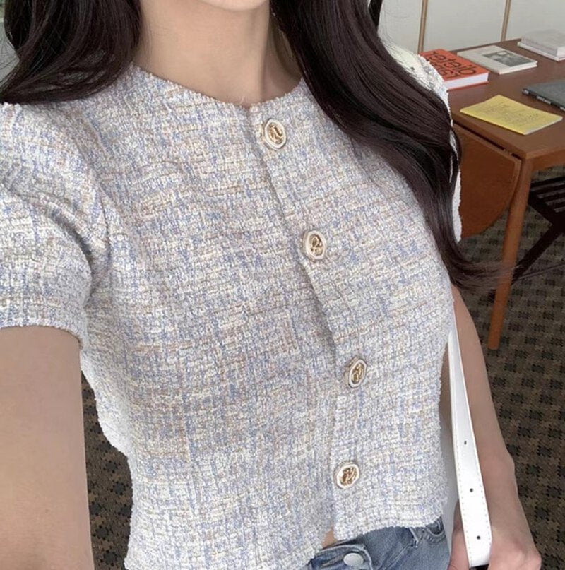 混色金線Tweed Top