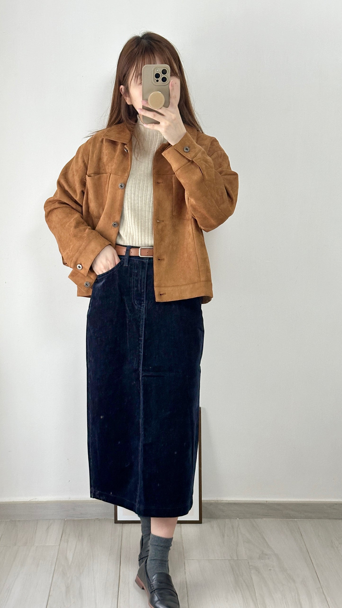 復古鈕扣麂皮外套