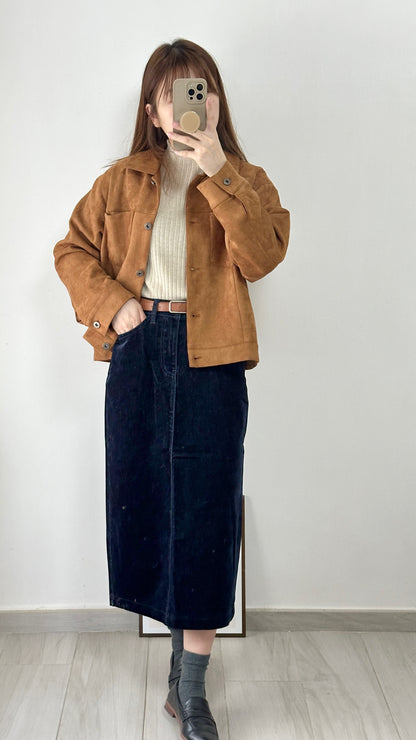 復古鈕扣麂皮外套