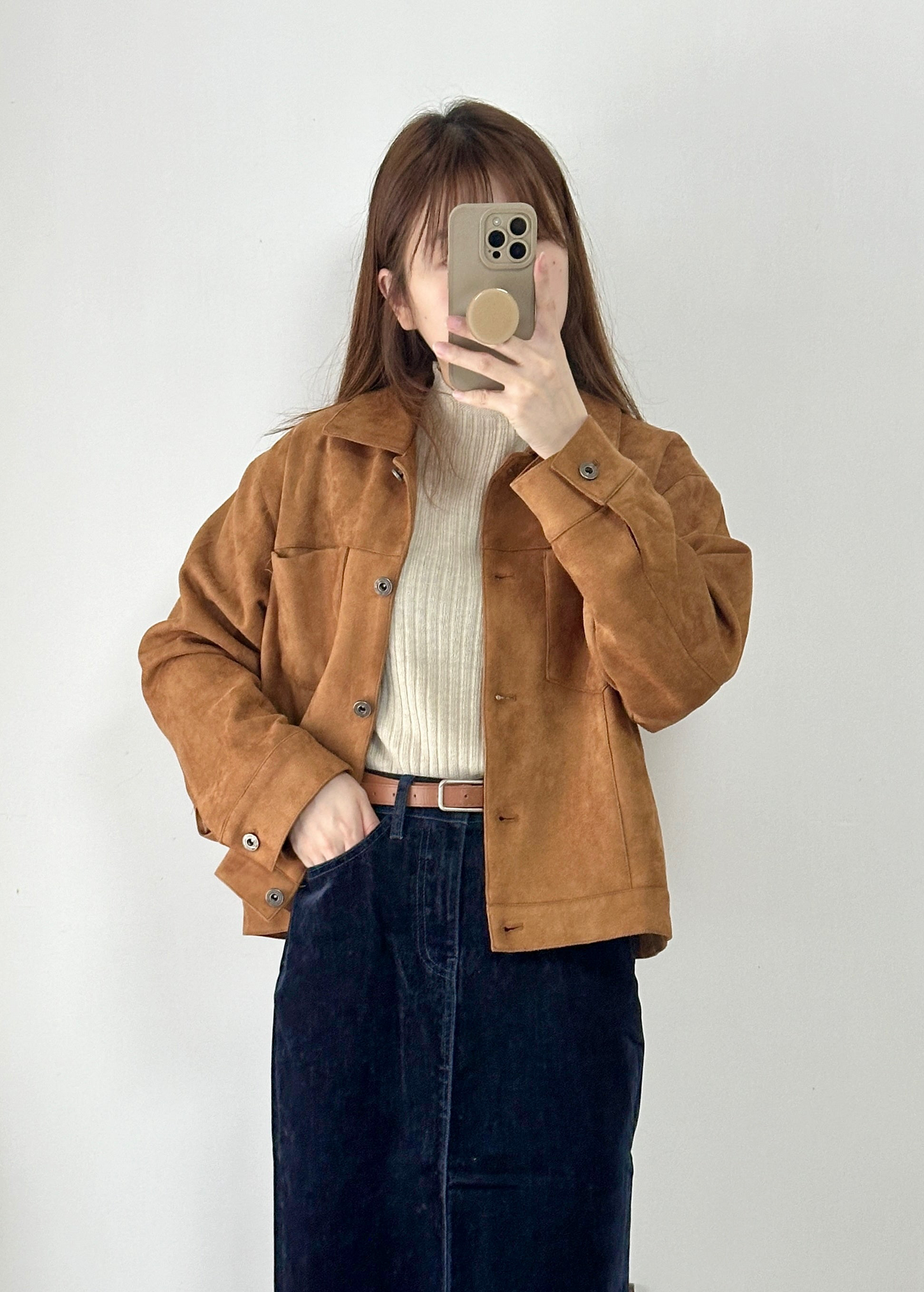 復古鈕扣麂皮外套