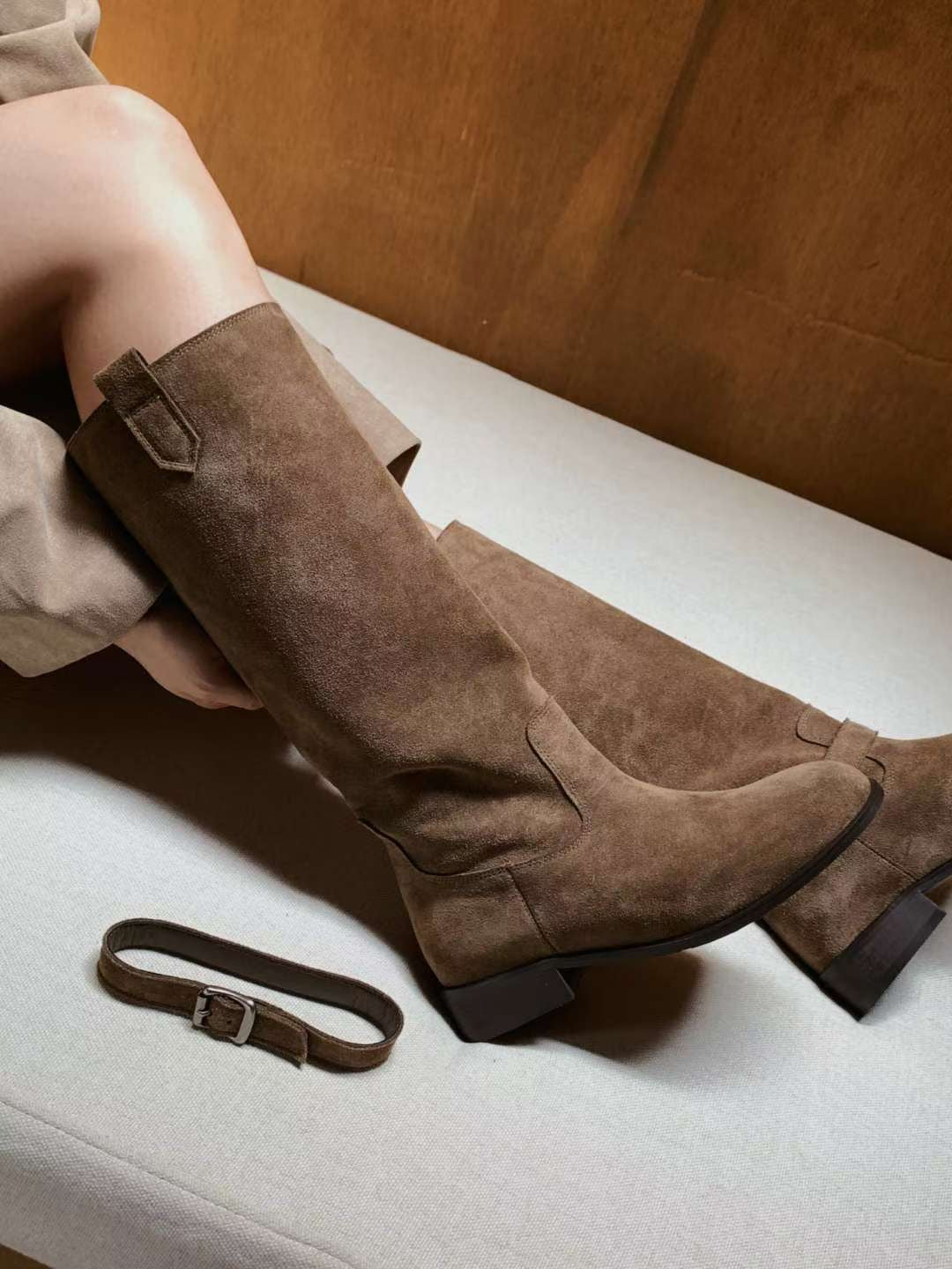【真皮】可拆Belt麂皮長靴
