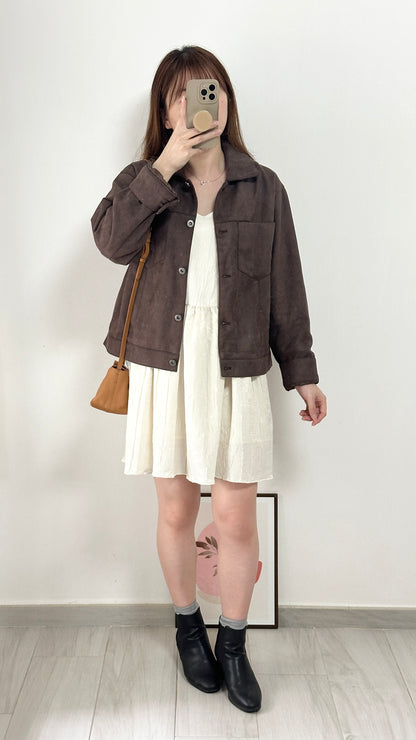 復古鈕扣麂皮外套