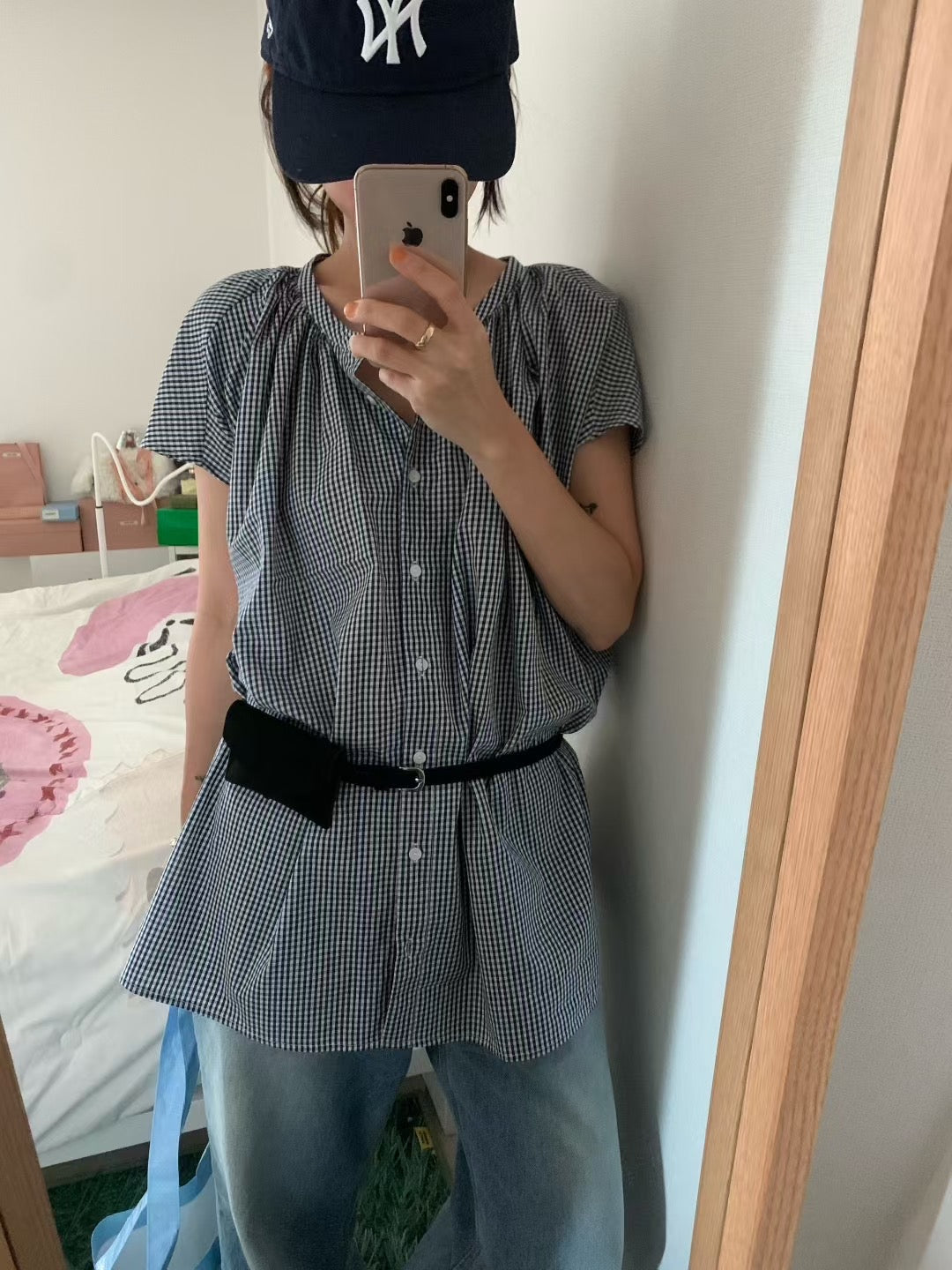 格紋圓領長裇衫
