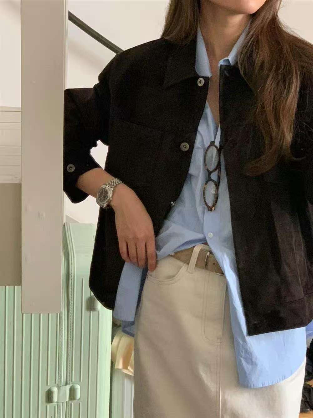 復古鈕扣麂皮外套