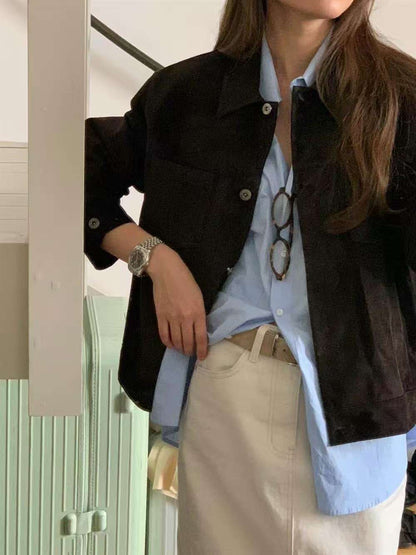 復古鈕扣麂皮外套