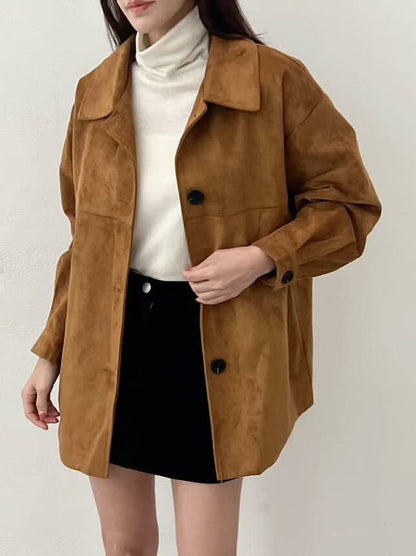 <含羊毛> 麂皮中長外套