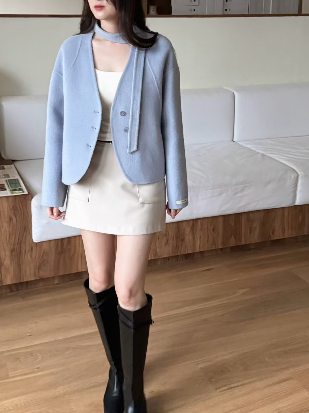 孤形Handmade羊毛外套（連肩帶）