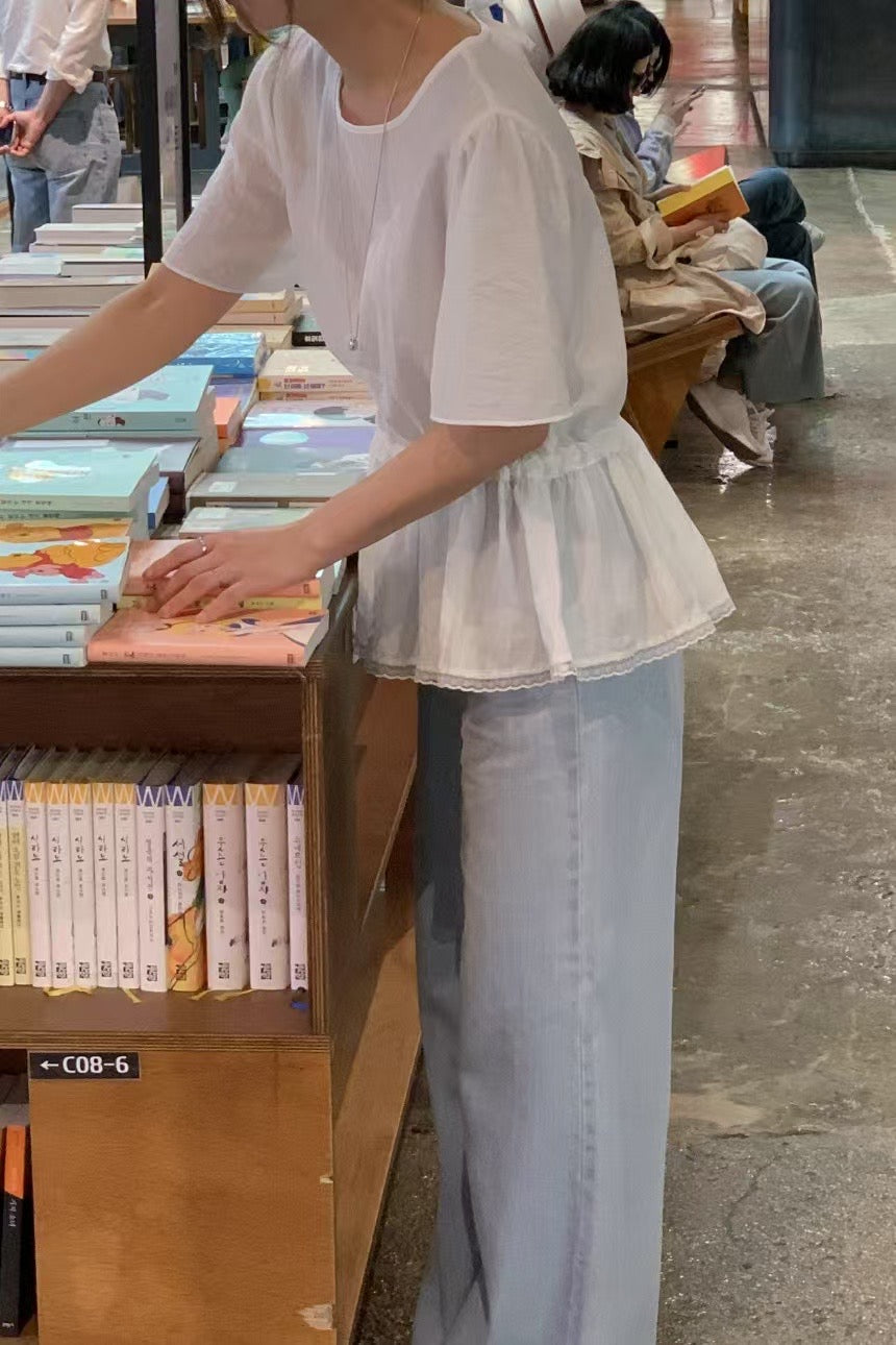 Lace邊束腰上衣