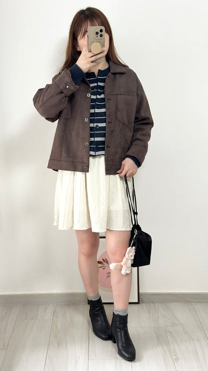 無肩線撞色間條Cardigan