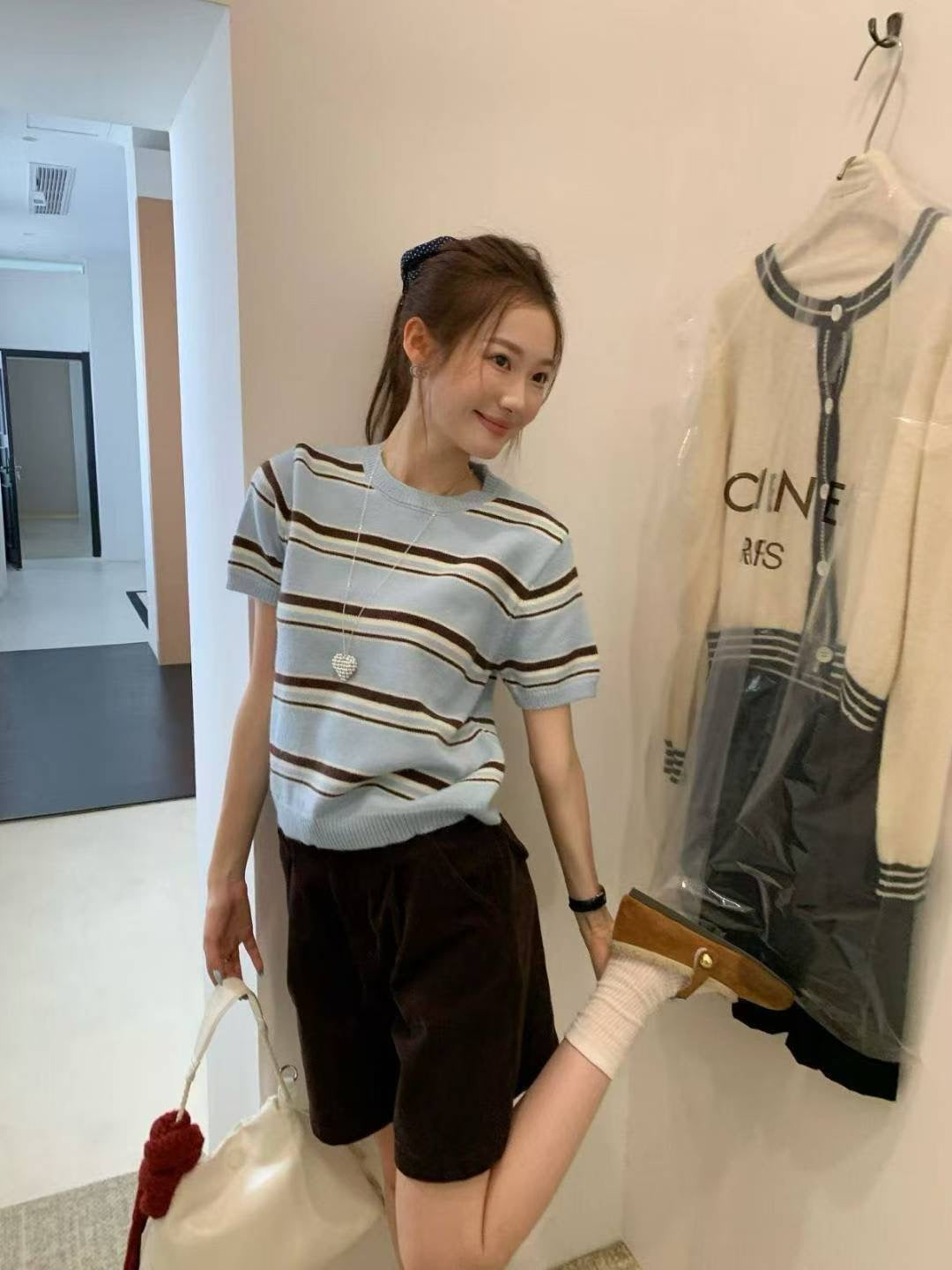 撞色間條針織衫