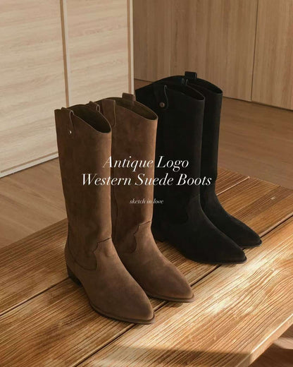 Antique Logo Western Suede Boots