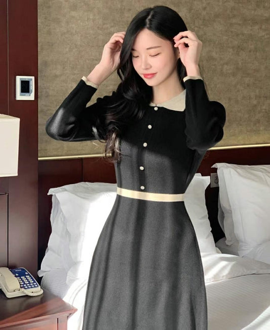 小香風拼色針織連身裙