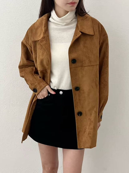 <含羊毛> 麂皮中長外套