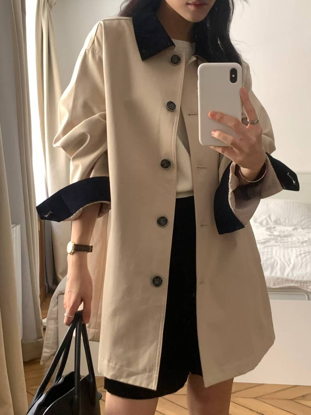 <推推推！> 極美拼色Trench Coat