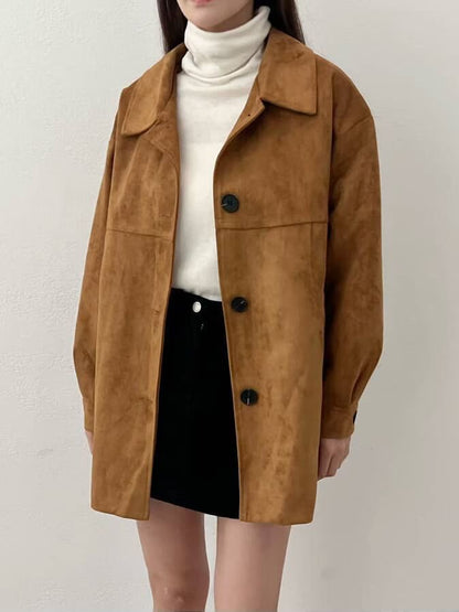 <含羊毛> 麂皮中長外套