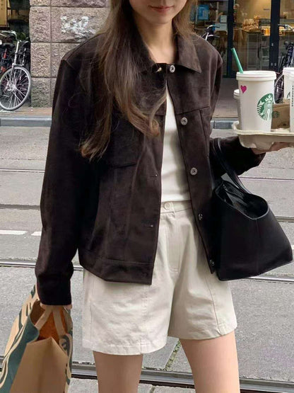 復古鈕扣麂皮外套