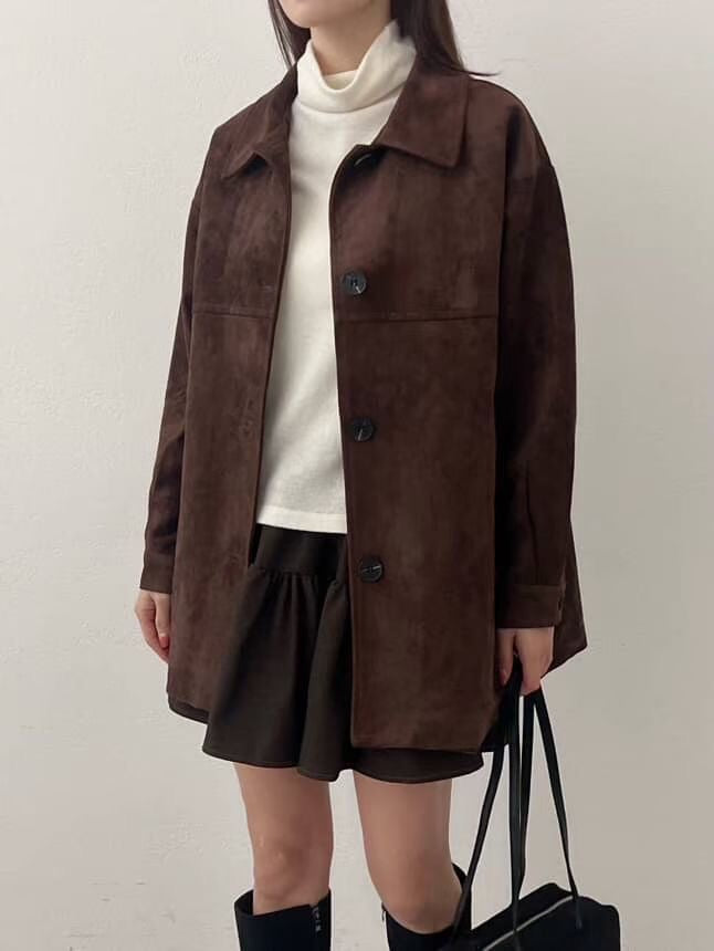 <含羊毛> 麂皮中長外套