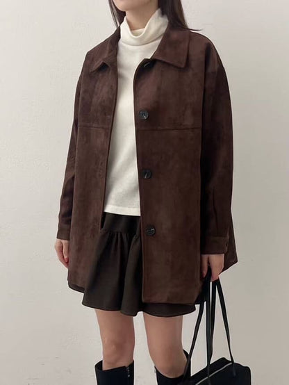 <含羊毛> 麂皮中長外套