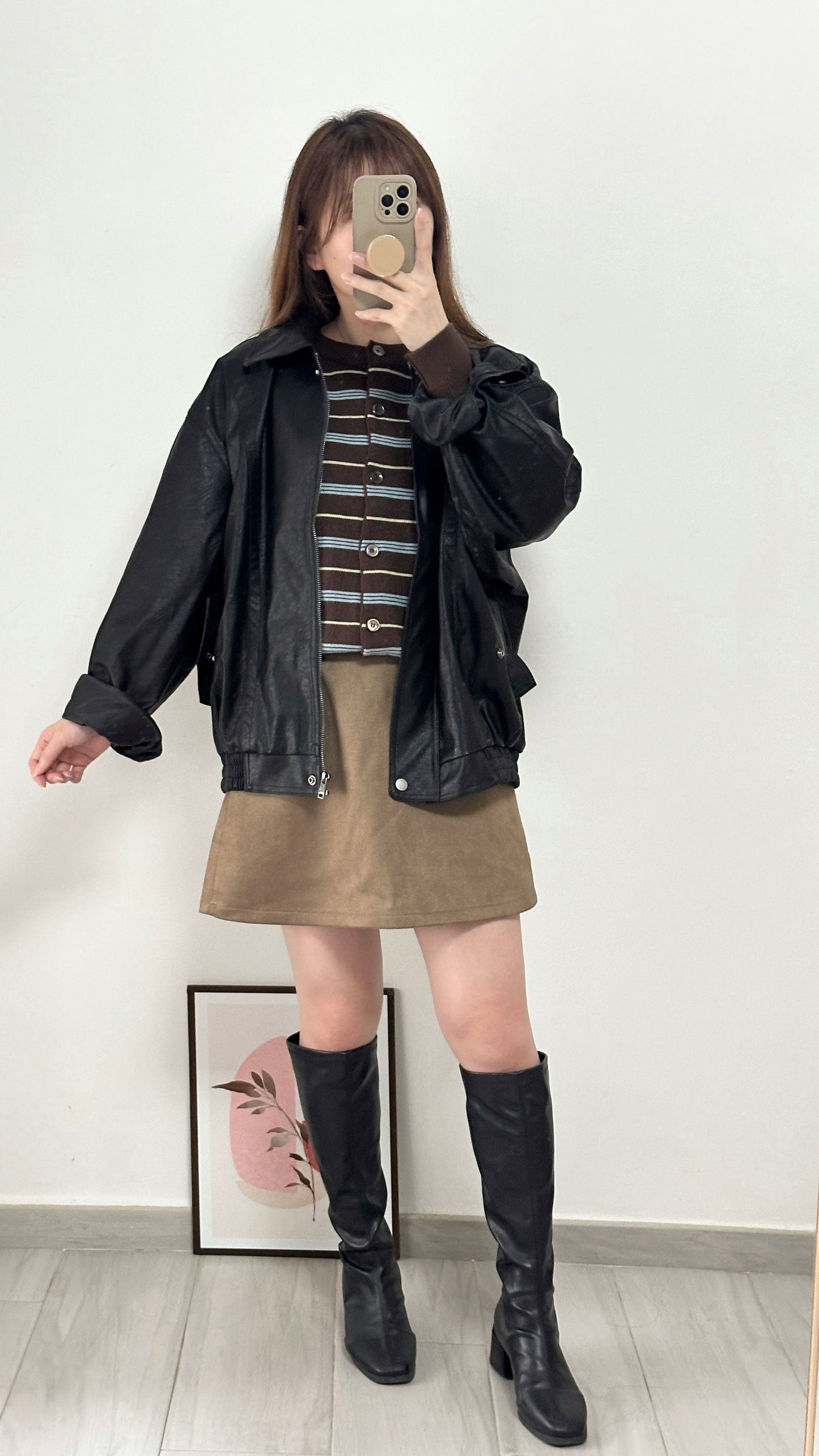 無肩線撞色間條Cardigan