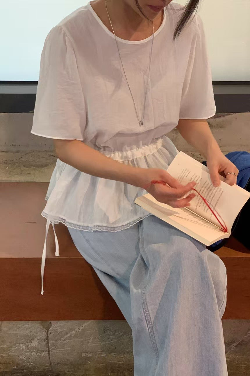 Lace邊束腰上衣