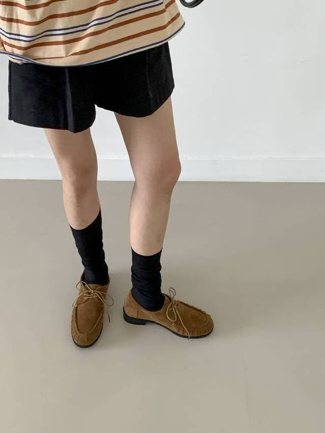 麂皮綁帶皮鞋
