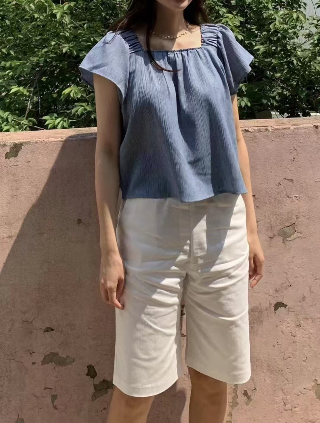 方領小飛袖上衣